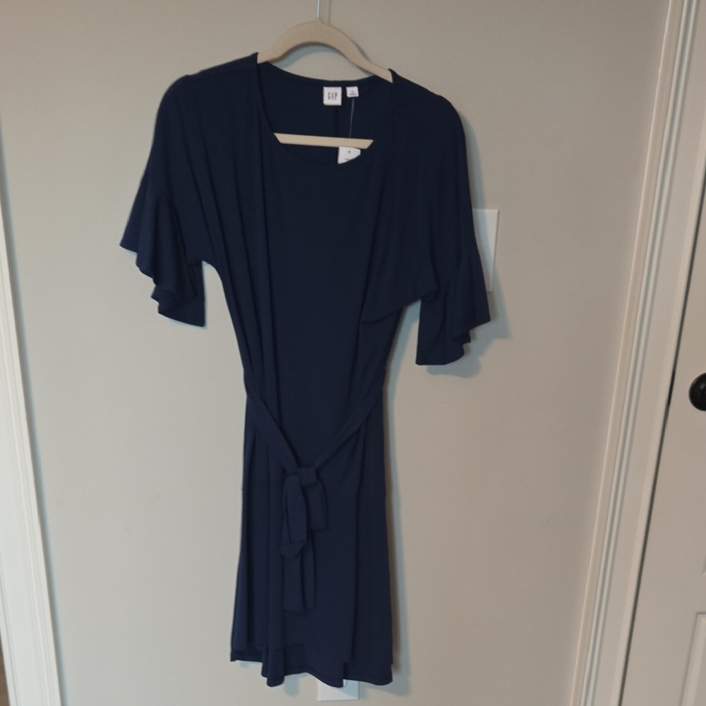 GAP Navy Midi Dress with Flutter Sleeves